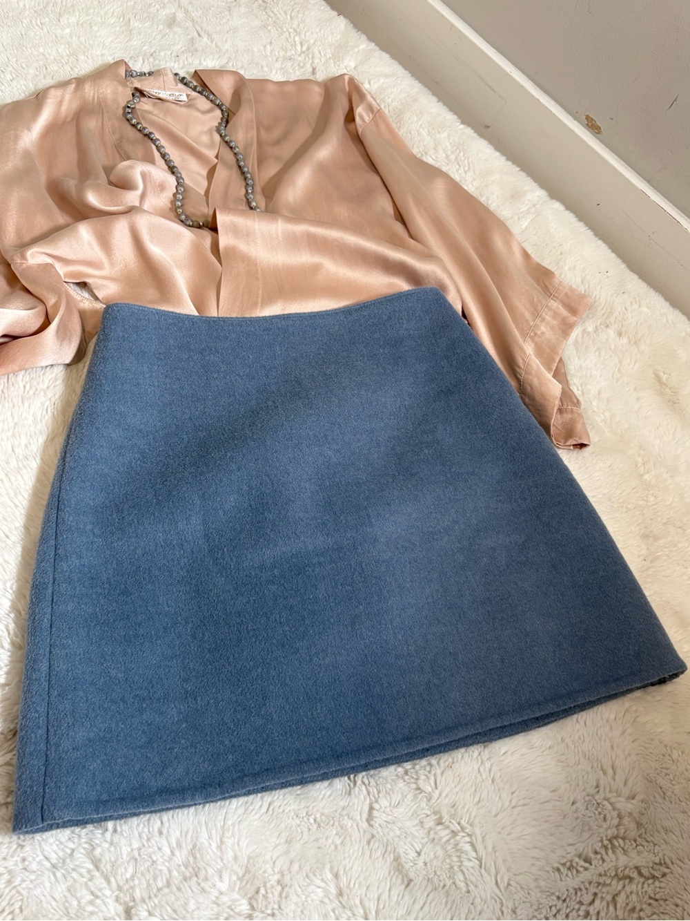 Club Monaco Powder Blue Wool Mini Skirt - Size 0 Like New